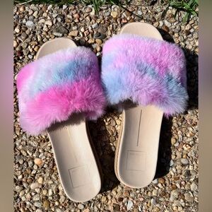 Dolce Vita Gaia Faux Fur Tie-Dye Slide Sandals Multi-Color Size 9